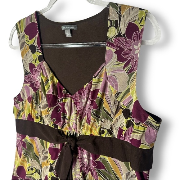 Apt 9 Sleeveless Blouse Sz XL Y2K 90's Retro Ribbon Floral Burgundy - Picture 5 of 12